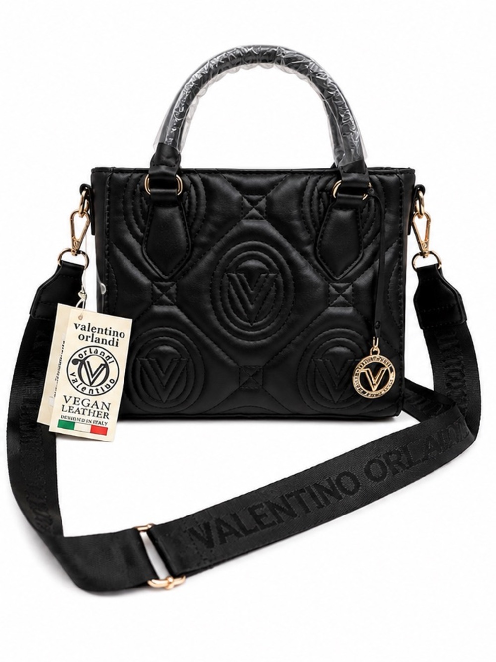 Valentino Orlandi Black Quilted Vegan Leather Satchel Crossbody NWT